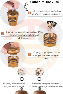 TechnoSmart Premium 2 Adet 22cm Doğal Ahşap Değirmen & Akrilik Şeffaf Baharat Öğütücü Karabiber Tuz