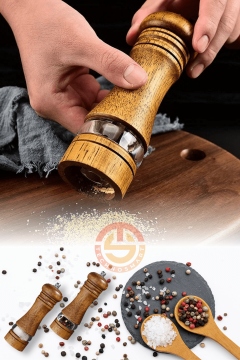 TechnoSmart Premium 2 Adet 16cm Doğal Ahşap Değirmen & Akrilik Şeffaf Baharat Öğütücü Karabiber Tuz