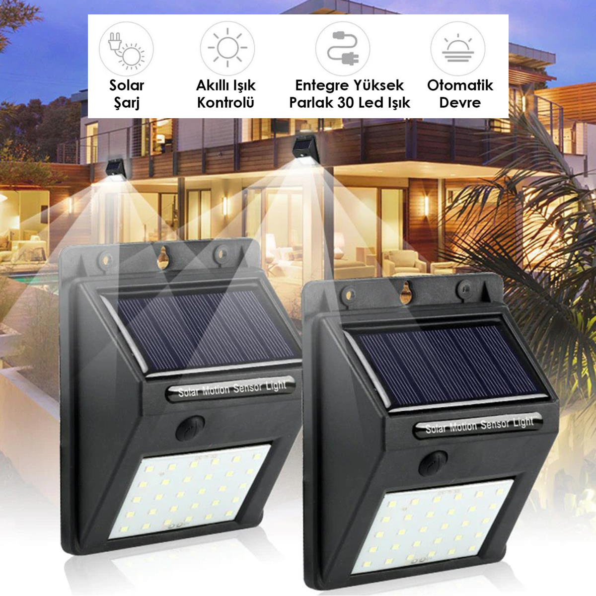 TechnoSmart 1Adet 30 Ledli Solar Bahçe Aydınlatma Lamba Dış Mekan Güneş Enerjili