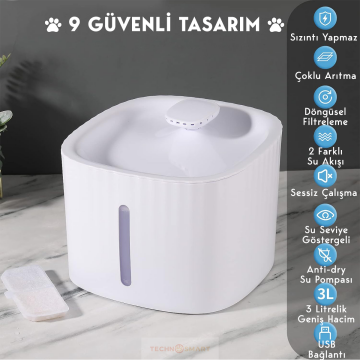 Trendpoint Kedi Köpek Su Çeşmesi Su Pınarı Kabı Su Seviye Göstergeli 3 Lt