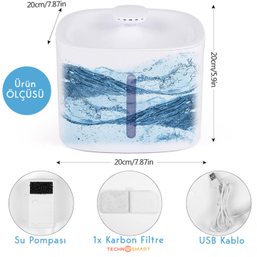 Trendpoint Kedi Köpek Su Çeşmesi Su Pınarı Kabı Su Seviye Göstergeli 3 Lt