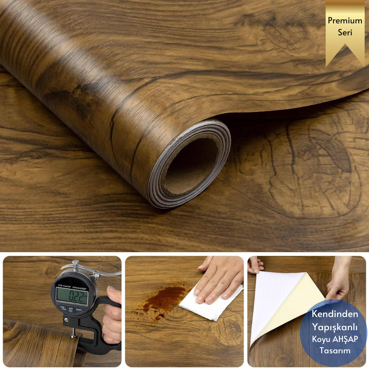 TechnoSmart 60×500cm Kendinden Yapışkanlı Doğal Ahşap Dokulu Kaplama Kağıdı Mutfak Dolap Masa Duvar