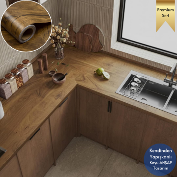 TechnoSmart 60×500cm Kendinden Yapışkanlı Doğal Ahşap Dokulu Kaplama Kağıdı Mutfak Dolap Masa Duvar