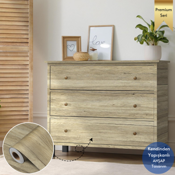 TechnoSmart 60×500cm Kendinden Yapışkanlı Doğal Ahşap Dokulu Kaplama Kağıdı Mutfak Dolap Masa Duvar