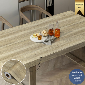 TechnoSmart 60×500cm Kendinden Yapışkanlı Doğal Ahşap Dokulu Kaplama Kağıdı Mutfak Dolap Masa Duvar