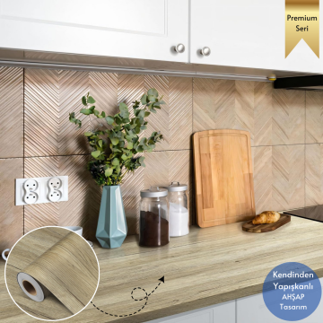 TechnoSmart 60×500cm Kendinden Yapışkanlı Doğal Ahşap Dokulu Kaplama Kağıdı Mutfak Dolap Masa Duvar