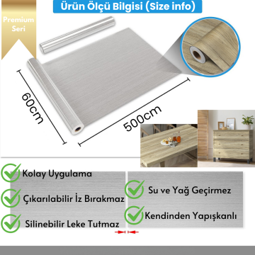 TechnoSmart 60×500cm Kendinden Yapışkanlı Doğal Ahşap Dokulu Kaplama Kağıdı Mutfak Dolap Masa Duvar