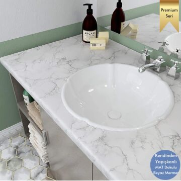 TechnoSmart 60x500cm Mat Mermer Desenli Kendinden Yapışkanlı Duvar Kağıdı Kaplama Mutfak Masa Folyo