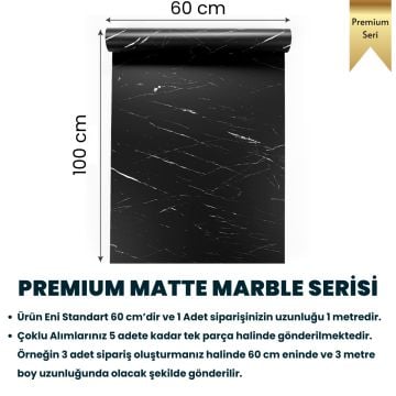 TechnoSmart 60x500cm Mat Mermer Desenli Kendinden Yapışkanlı Duvar Kağıdı Kaplama Mutfak Masa Folyo Siyah