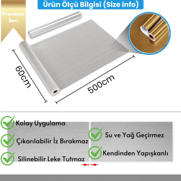 TechnoSmart 60cm×500cm Kendinden Yapışkanlı Metalik Folyo Mutfak Dolap Masa Kaplama Duvar Kağıdı