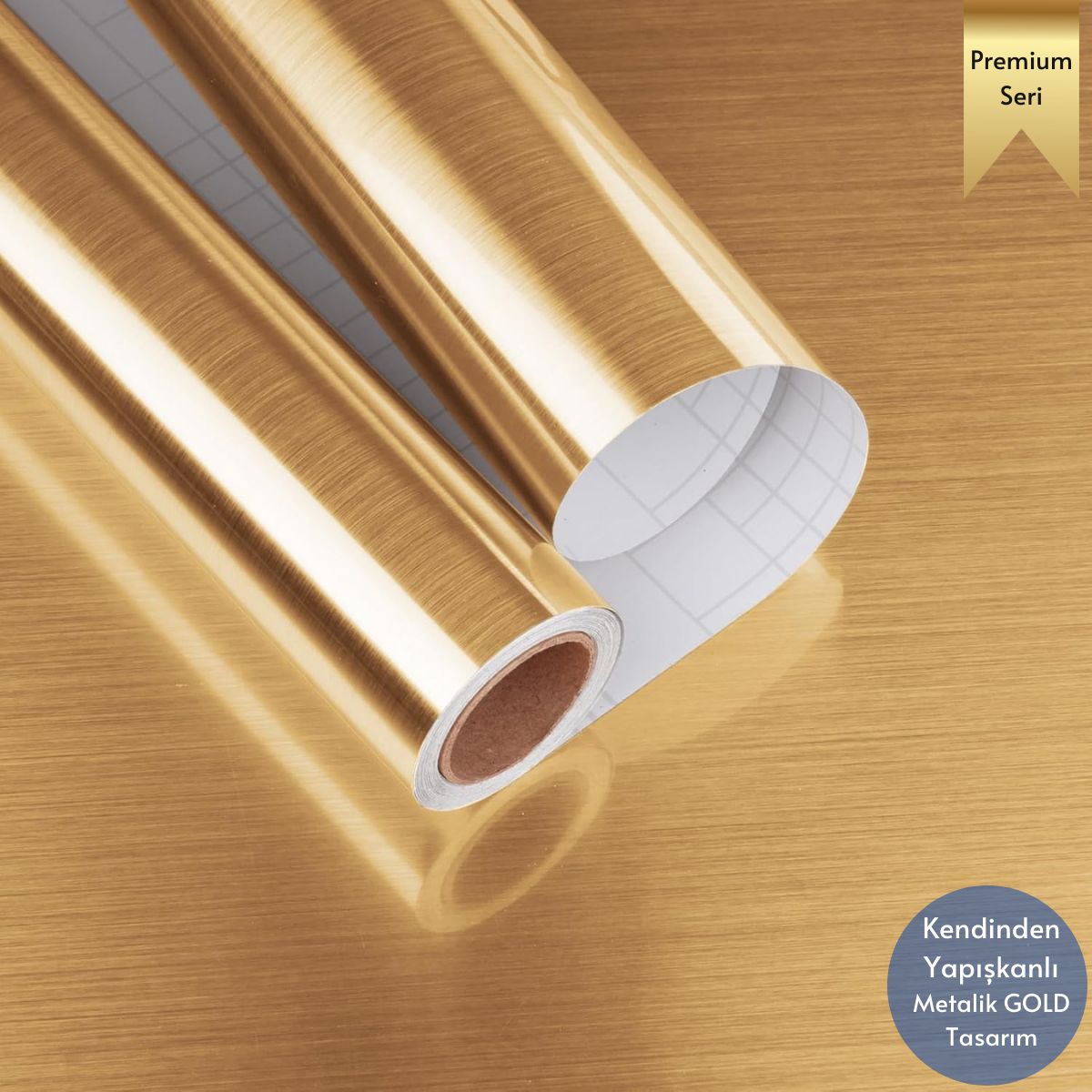 TechnoSmart 60cm×500cm Kendinden Yapışkanlı Metalik Folyo Mutfak Dolap Masa Kaplama Duvar Kağıdı Gold