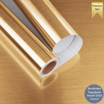 TechnoSmart 60cm×500cm Kendinden Yapışkanlı Metalik Folyo Mutfak Dolap Masa Kaplama Duvar Kağıdı Gold