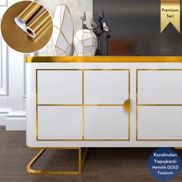 TechnoSmart 60cm×500cm Kendinden Yapışkanlı Metalik Folyo Mutfak Dolap Masa Kaplama Duvar Kağıdı Gold