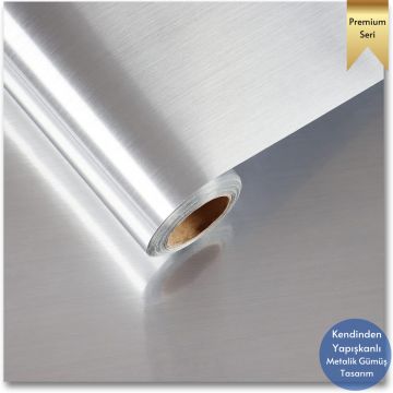 TechnoSmart 60cm×500cm Kendinden Yapışkanlı Metalik Folyo Mutfak Dolap Masa Kaplama Duvar Kağıdı Silver