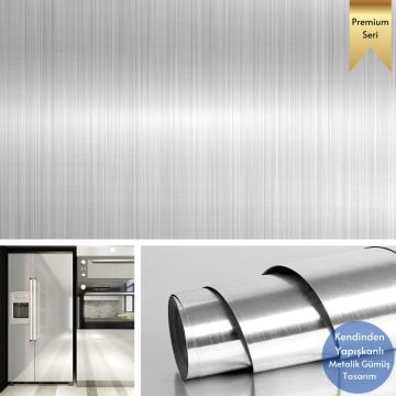 TechnoSmart 60cm×500cm Kendinden Yapışkanlı Metalik Folyo Mutfak Dolap Masa Kaplama Duvar Kağıdı Silver