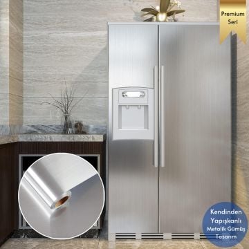 TechnoSmart 60cm×500cm Kendinden Yapışkanlı Metalik Folyo Mutfak Dolap Masa Kaplama Duvar Kağıdı Silver