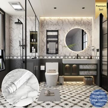 TechnoSmart 60x500cm Mermer Desen Kendinden Yapışkanlı Duvar Kağıdı Kaplama Mutfak Tezgeh Masa Folyo