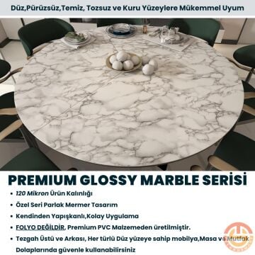 TechnoSmart 60x500cm Mermer Desen Kendinden Yapışkanlı Duvar Kağıdı Kaplama Mutfak Tezgeh Masa Folyo