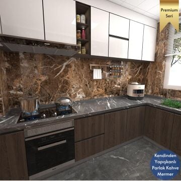 TechnoSmart 60x500cm Mermer Desen Kendinden Yapışkanlı Duvar Kağıdı Kaplama Mutfak Tezgeh Masa Folyo