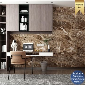 TechnoSmart 60x500cm Mermer Desen Kendinden Yapışkanlı Duvar Kağıdı Kaplama Mutfak Tezgeh Masa Folyo Kahverengi