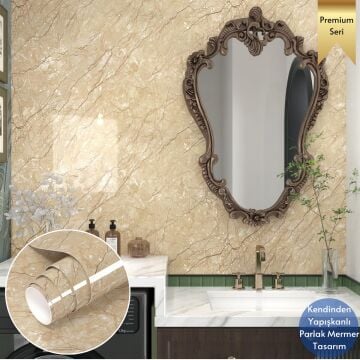 TechnoSmart 60x500cm Mermer Desen Kendinden Yapışkanlı Duvar Kağıdı Kaplama Mutfak Tezgeh Masa Folyo Sarı