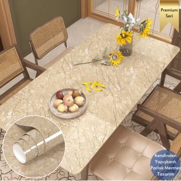 TechnoSmart 60x500cm Mermer Desen Kendinden Yapışkanlı Duvar Kağıdı Kaplama Mutfak Tezgeh Masa Folyo Sarı