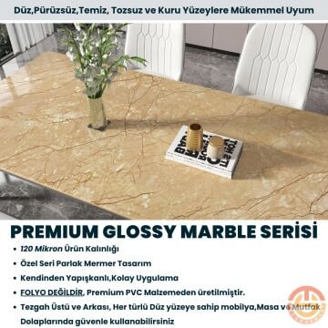 TechnoSmart 60x500cm Mermer Desen Kendinden Yapışkanlı Duvar Kağıdı Kaplama Mutfak Tezgeh Masa Folyo Sarı
