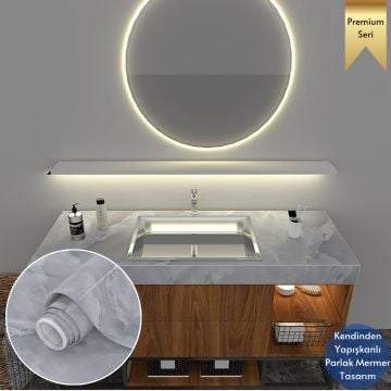 TechnoSmart 60x500cm Mermer Desen Kendinden Yapışkanlı Duvar Kağıdı Kaplama Mutfak Tezgeh Masa Folyo Açık Gri