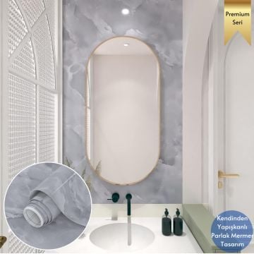 TechnoSmart 60x500cm Mermer Desen Kendinden Yapışkanlı Duvar Kağıdı Kaplama Mutfak Tezgeh Masa Folyo Açık Gri