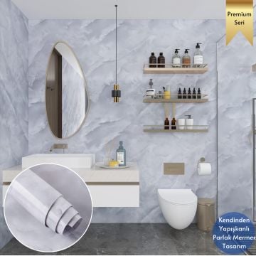 TechnoSmart 60x500cm Mermer Desen Kendinden Yapışkanlı Duvar Kağıdı Kaplama Mutfak Tezgeh Masa Folyo Açık Gri