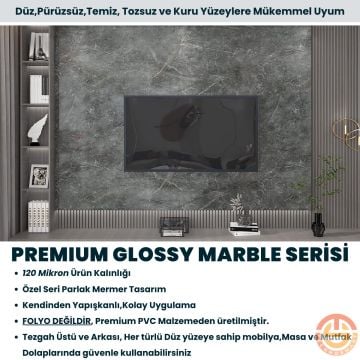 TechnoSmart 60x500cm Mermer Desen Kendinden Yapışkanlı Duvar Kağıdı Kaplama Mutfak Tezgeh Masa Folyo Koyu Gri