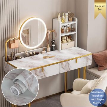 TechnoSmart 60x500cm Mermer Desen Kendinden Yapışkanlı Duvar Kağıdı Kaplama Mutfak Tezgeh Masa Folyo Beyaz 2