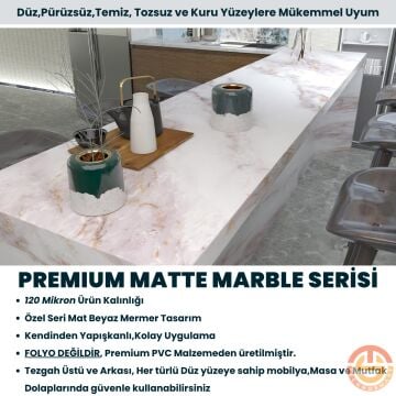 TechnoSmart 60x500cm Mermer Desen Kendinden Yapışkanlı Duvar Kağıdı Kaplama Mutfak Tezgeh Masa Folyo Beyaz 2