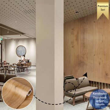 TechnoSmart 60×500cm Kendinden Yapışkanlı Dokulu Ahşap Görünümlü Premium Duvar Kağıdı Dolap Kaplama Koyu Ahşap