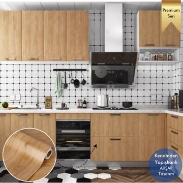 TechnoSmart 60×500cm Kendinden Yapışkanlı Dokulu Ahşap Görünümlü Premium Duvar Kağıdı Dolap Kaplama Koyu Ahşap