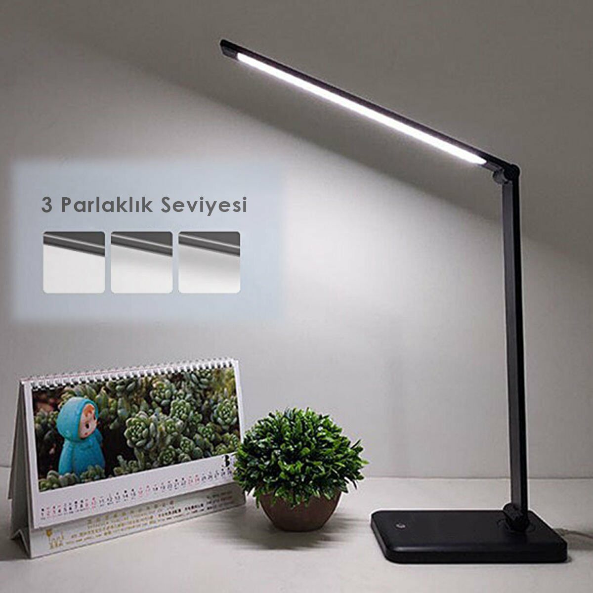 TechnoSmart Dokunmatik Seviye Ayarlı Şık Masa Lambası Ofis Dekorasyon Aydınlatma Makam Hediye Siyah