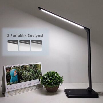 TechnoSmart Dokunmatik Seviye Ayarlı Şık Masa Lambası Ofis Dekorasyon Aydınlatma Makam Hediye Siyah