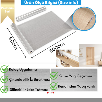 TechnoSmart 60×500cm Kendinden Yapışkanlı Dokulu Ahşap Görünümlü Premium Duvar Kağıdı Dolap Kaplama Açık Ahşap