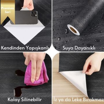 TechnoSmart 60×500cm Kendinden Yapışkanlı Balıksırtı Desenli Premium Duvar Kağıdı Masa Dolap Kaplama Antrasit