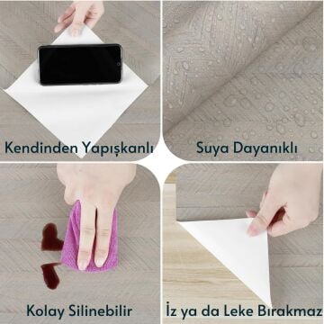TechnoSmart 60×500cm Kendinden Yapışkanlı Balıksırtı Desenli Premium Duvar Kağıdı Masa Dolap Kaplama Bej