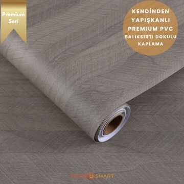 TechnoSmart 60×500cm Kendinden Yapışkanlı Balıksırtı Desenli Premium Duvar Kağıdı Masa Dolap Kaplama Vizon