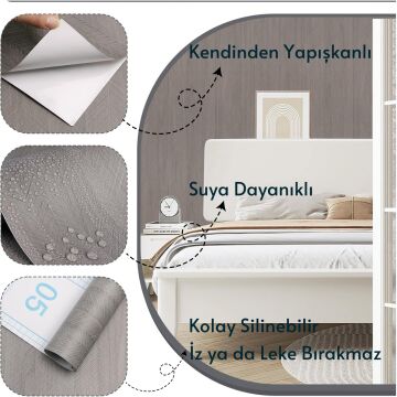TechnoSmart 60×500cm Kendinden Yapışkanlı Balıksırtı Desenli Premium Duvar Kağıdı Masa Dolap Kaplama Vizon