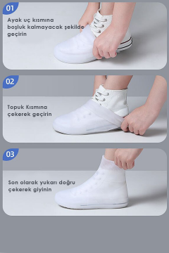 TechnoSmart Ultra Esnek Silikon Yağmur Koruyucu Ayakkabı Kılıfı Taban Takviye Kaymaz Su Kir Geçirmez Beyaz
