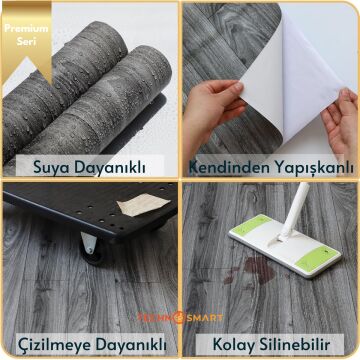 TechnoSmart 60×500cm Kendinden Yapışkanlı Parke Görünümlü Premium Zemin Duvar Kağıdı Dolap Kaplama