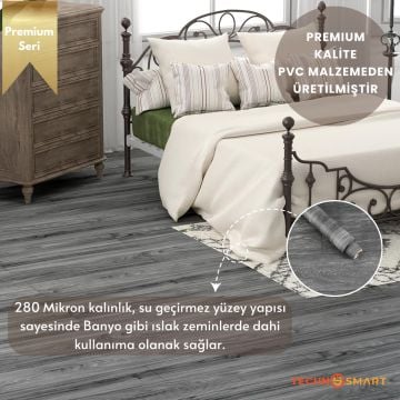 TechnoSmart 60×500cm Kendinden Yapışkanlı Parke Görünümlü Premium Zemin Duvar Kağıdı Dolap Kaplama Antrasit