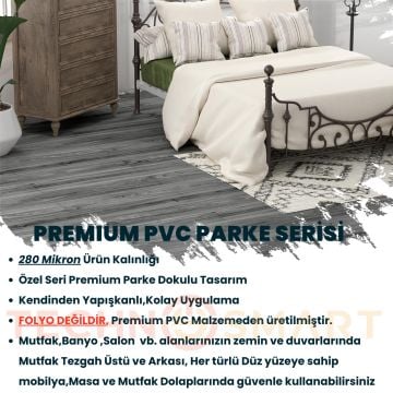 TechnoSmart 60×500cm Kendinden Yapışkanlı Parke Görünümlü Premium Zemin Duvar Kağıdı Dolap Kaplama Antrasit