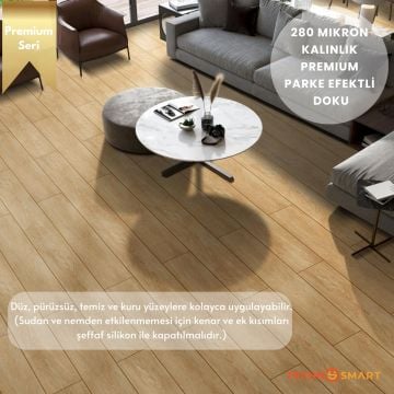 TechnoSmart 60×500cm Kendinden Yapışkanlı Parke Görünümlü Premium Zemin Duvar Kağıdı Dolap Kaplama Koyu Bej