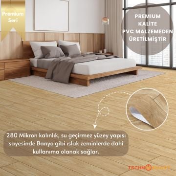 TechnoSmart 60×500cm Kendinden Yapışkanlı Parke Görünümlü Premium Zemin Duvar Kağıdı Dolap Kaplama Koyu Bej