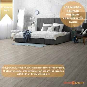 TechnoSmart 60×500cm Kendinden Yapışkanlı Parke Görünümlü Premium Zemin Duvar Kağıdı Dolap Kaplama Vizon