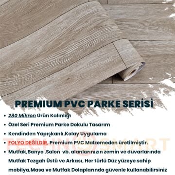 TechnoSmart 60×500cm Kendinden Yapışkanlı Parke Görünümlü Premium Zemin Duvar Kağıdı Dolap Kaplama Vizon